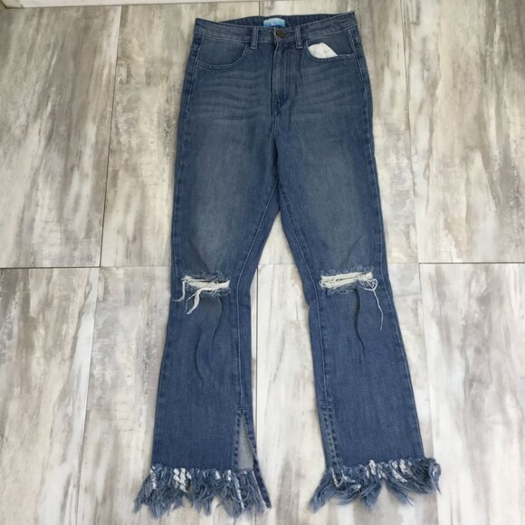 MuMu Blue Brooklyn High Waist Fringe Hem Distressed Jean 28 - Picture 12 of 13